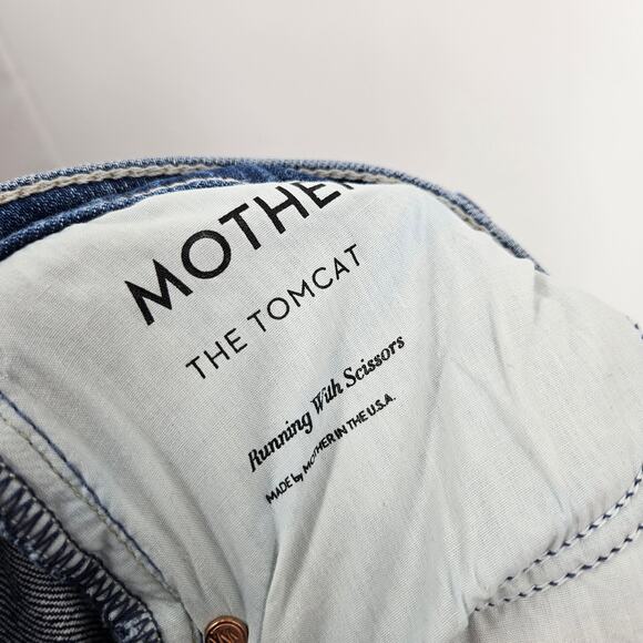MOTHER The Tomcat Jeans Blue Medium Wash Button Fly Raw Hem Cropped Size 27 - Picture 6 of 7